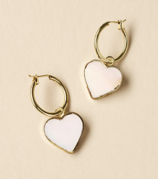 Rajani Hoop Heart Mother of Pearl Earrings