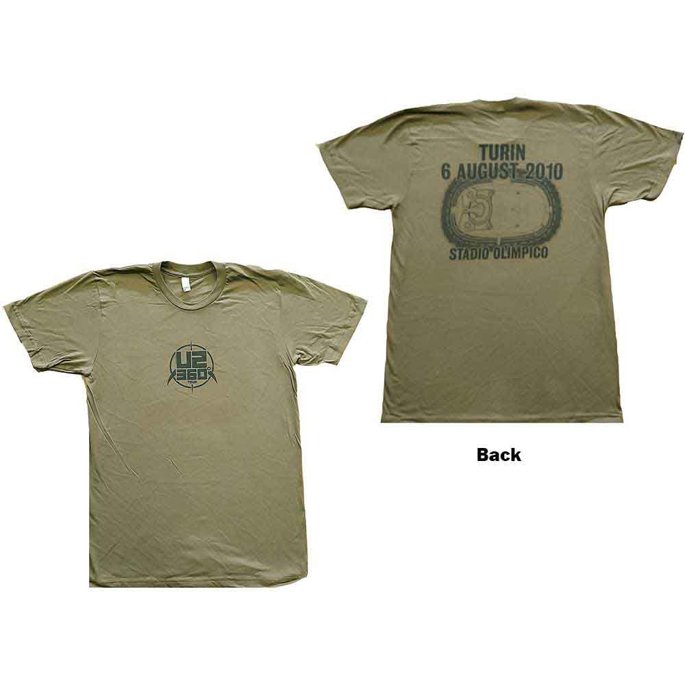 U2 T-Shirt: 360 Degree Tour Turin 2010 (Green) (Back Print & Ex-Tour)