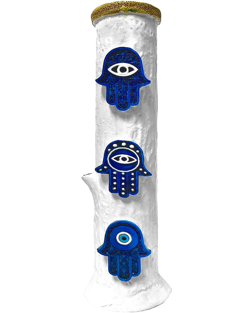 Hand Crafted Water Pipe - 3 Hamsa White