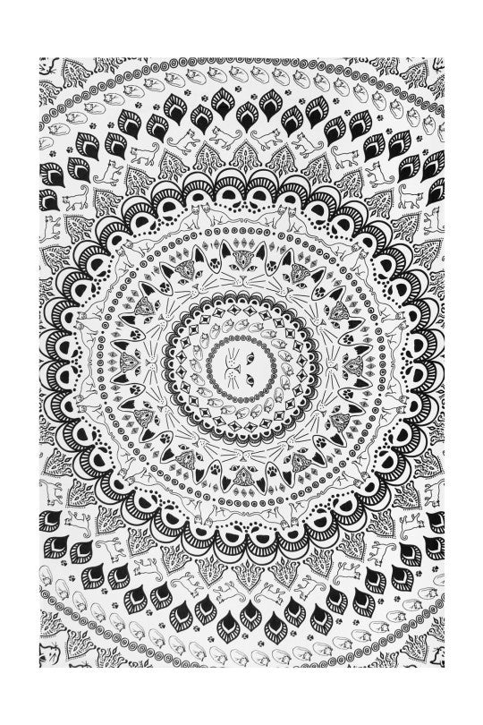 Cat Mandala Black & White Tapestry