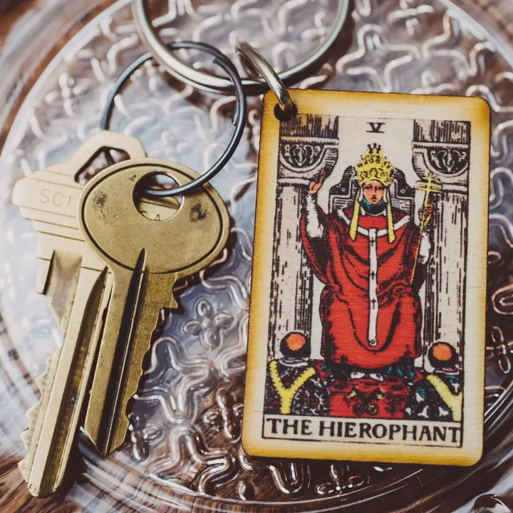 Tarot Card Full Color Wooden Keychain - The Hierophant