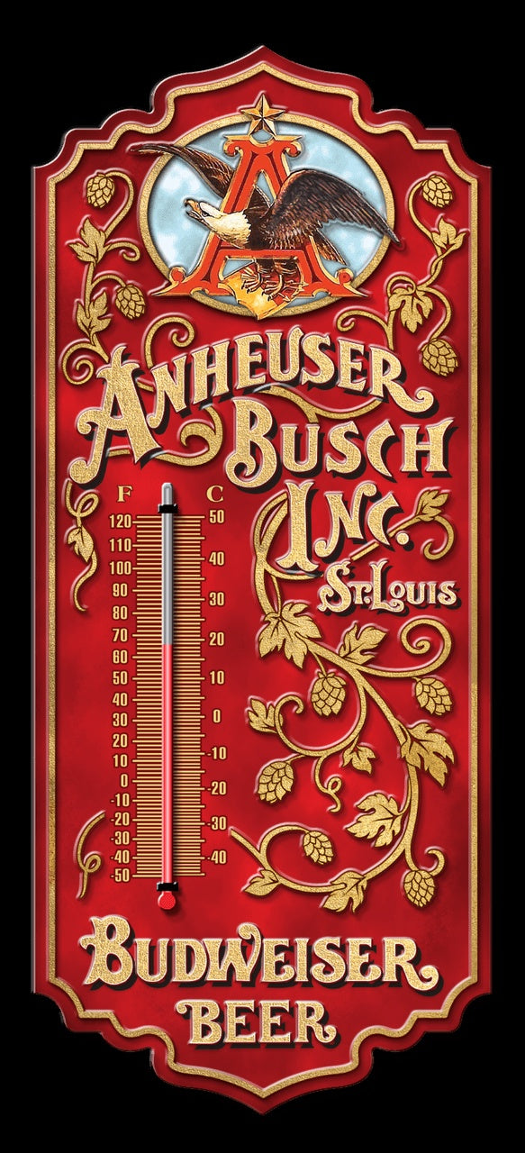 Thermometer - Budweiser 17.50" x 7.5" Tin Sign