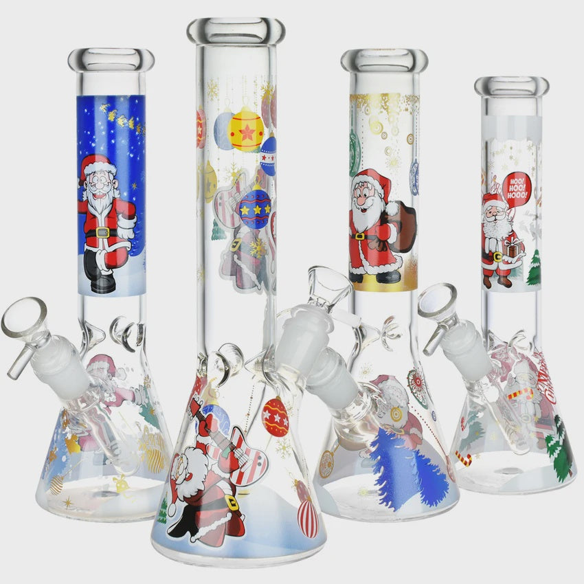 Christmas Themed Glass Water Pipe | 10" | 14mm F | Designs Vary