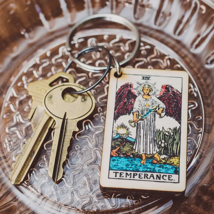 Tarot Card Full Color Wooden Keychain - Temperance