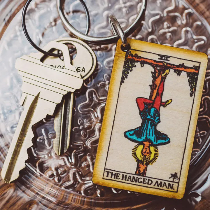 Tarot Card Full Color Wooden Keychain - The Hanged Man