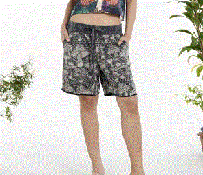 Kathmandu - Stonewashed Mushroom Print Cotton Shorts