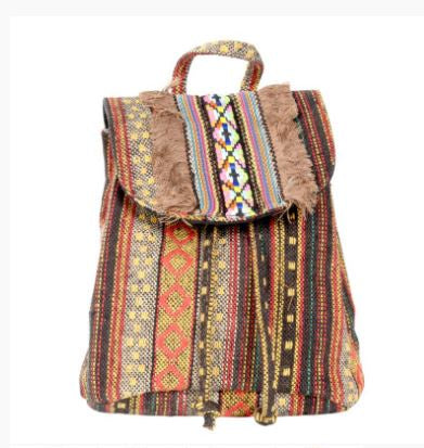 Benjamin - Small Gold Tones Patterns Backpack w/Fringe
