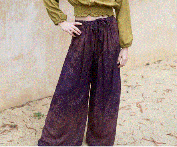 Zig Zag - Wide-Leg Rayon Pants w/Bow
