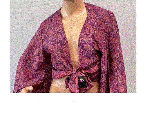 Magic Touch - Long Sleeve Wrap Patterned Silk Top
