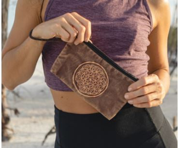 Flower of Life Stonewashed Coin Purse w/Wristlet - Brown