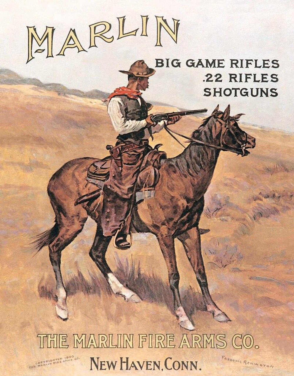 Marlin/ Cowboy on Horse Tin Sign