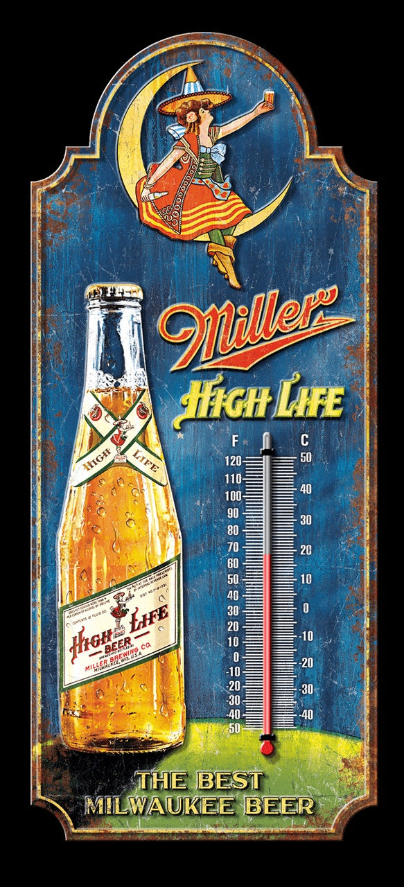 Thermometer - Miller High Life 17.48" x 7.50" Tin Sign