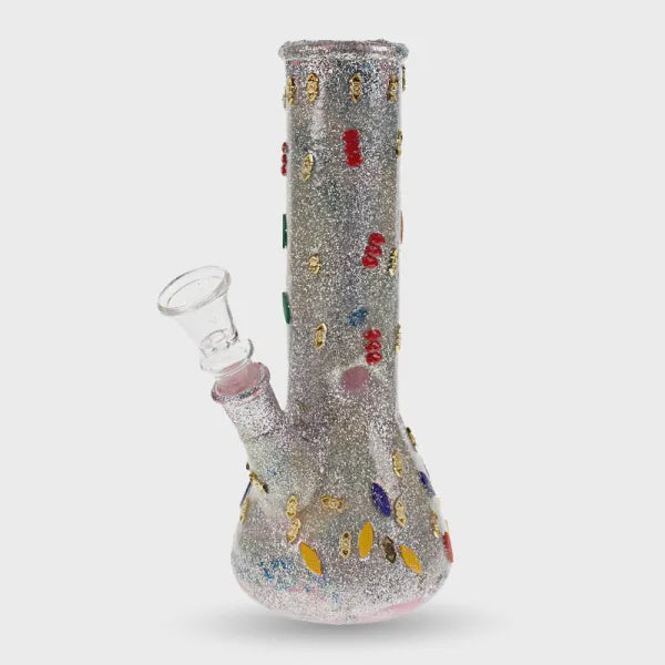 8 IN GLITTERED DOME PERCOLATOR GLASS WATER PIPE