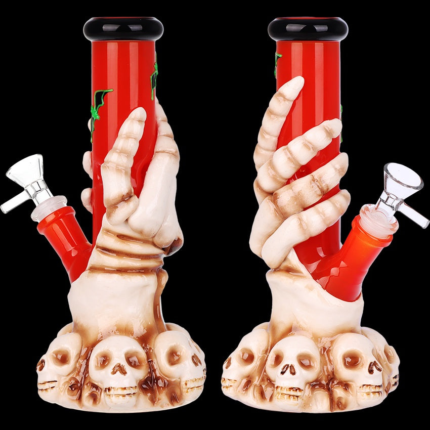 Skelly Grip with Bats Glow Straight Tube Glass Water Pipe | 9" | 14mm F