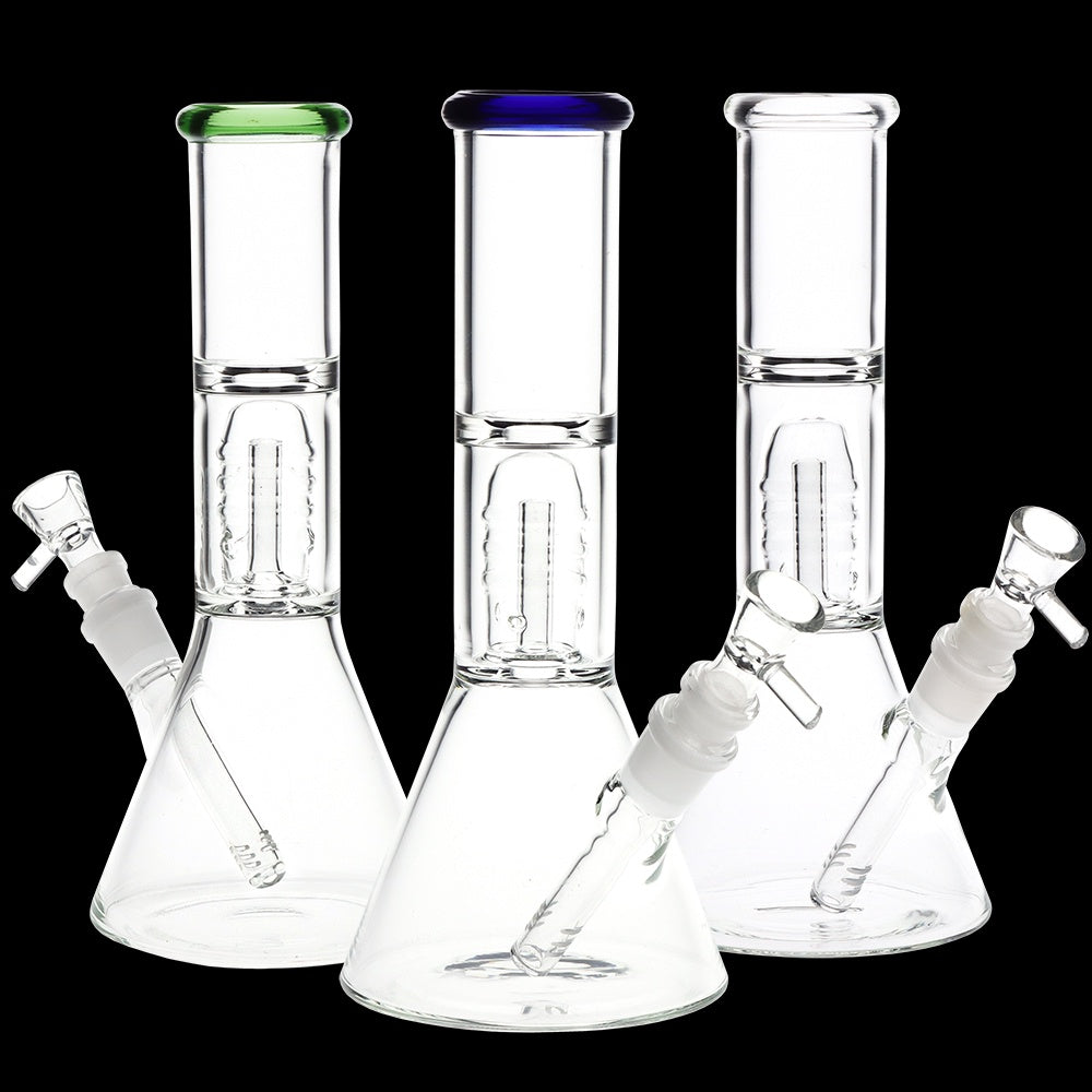 Stacked Showerhead Perc Glass Beaker Water Pipe | 8" | 14mm F | Colors Vary