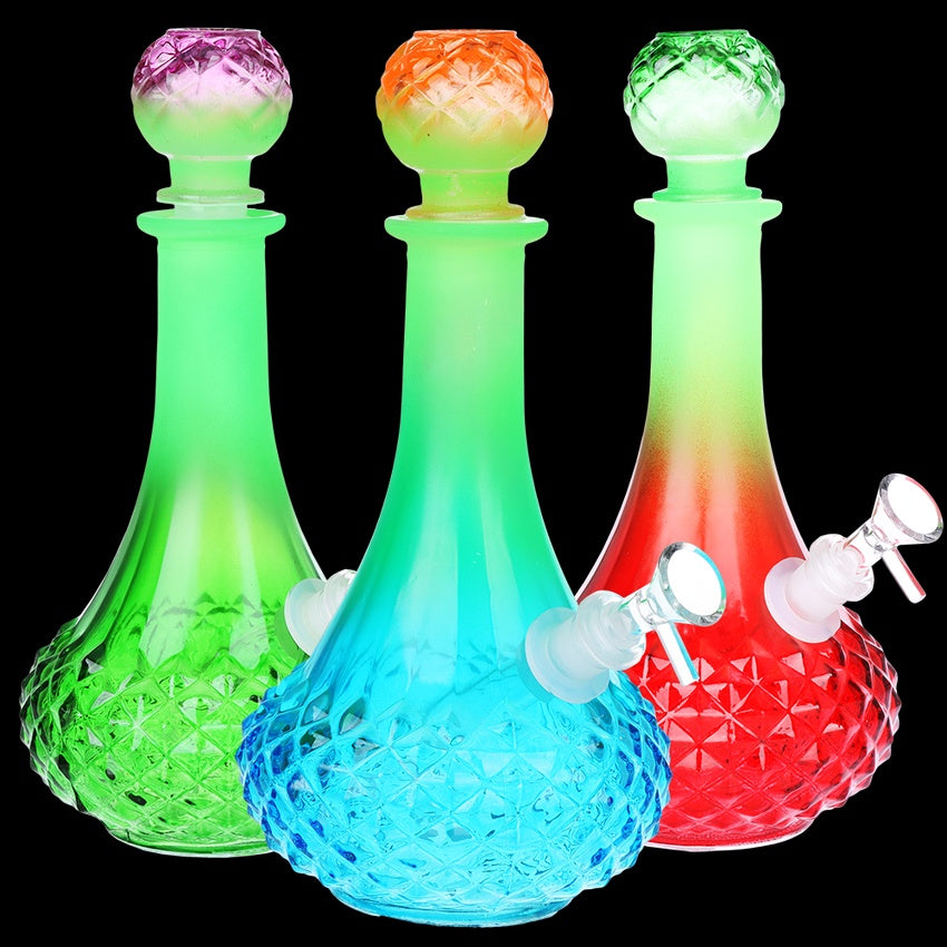 Vintage Crystal Decanter Ombre Glass Water Pipe | Long Neck | 9.75" | 14mm F