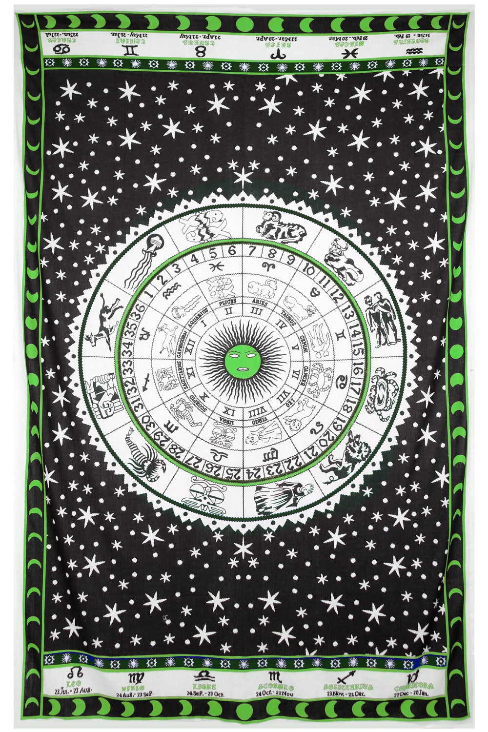 ZFL Zodiac Astrology Tapestry Green