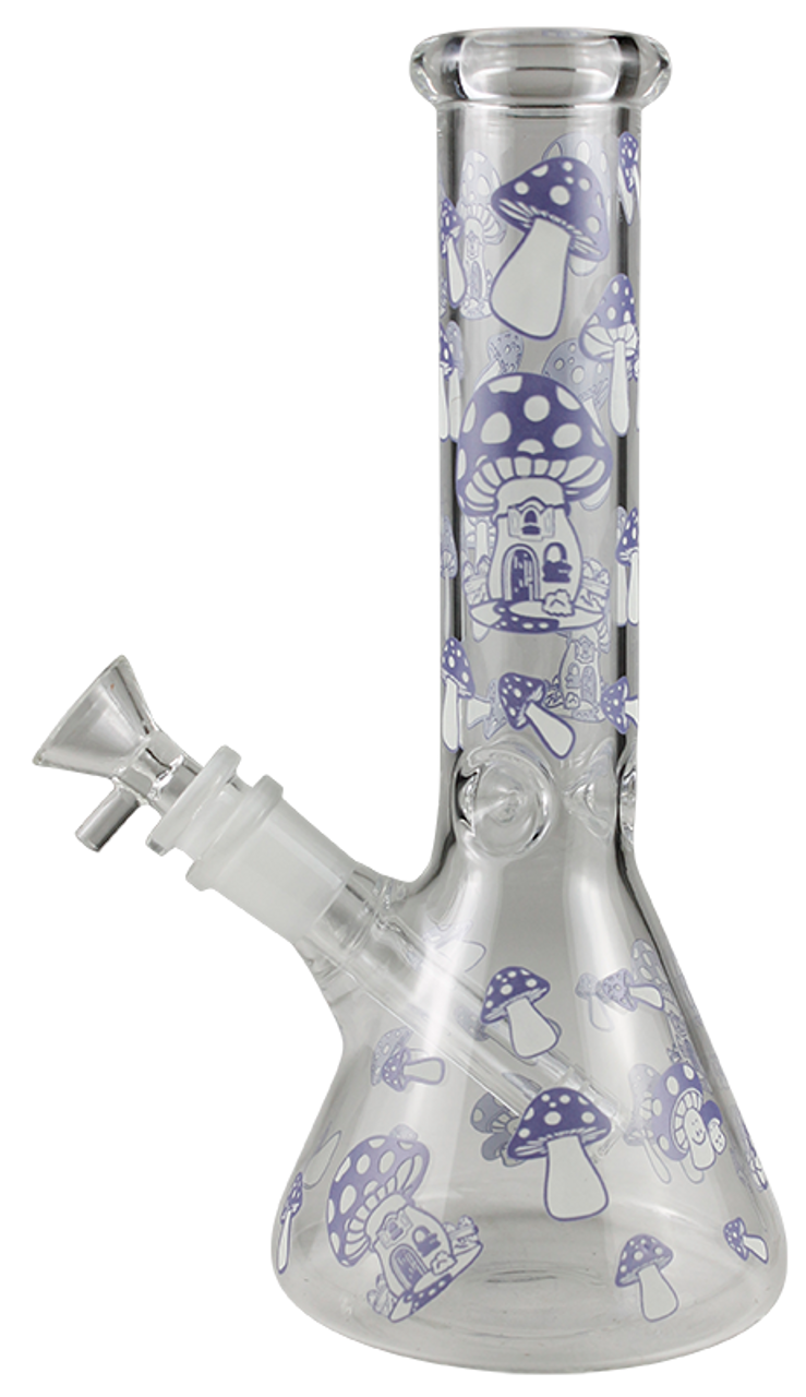 10" Beaker Bottom Glow Mushrooms Water Pipe
