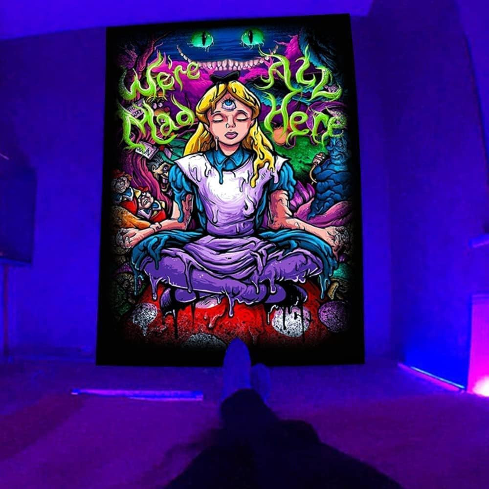 Trippy Alice Blacklight UV Tapestry