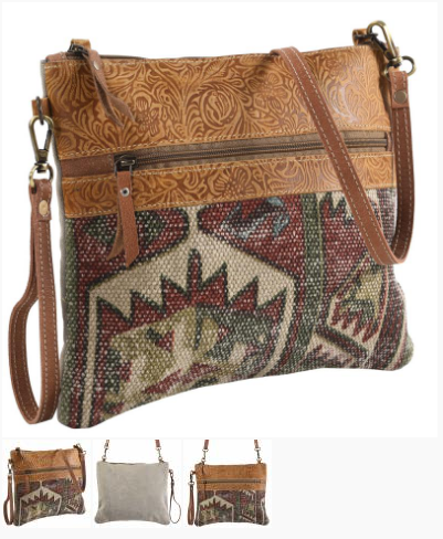 Benjamin - Clea Ray Crossbody Rug w/Leather & Front Zipper Purse