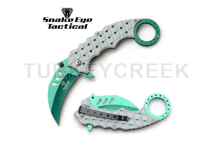 Snake Eye Tactical Karambit Spring Assist Knife - Green