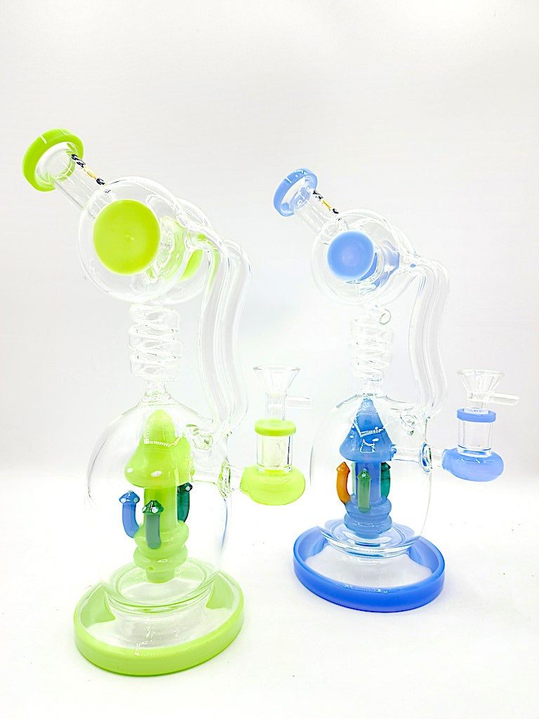 14" Tall Side Kick w/Mushroom Perc Recycler Water Pipe