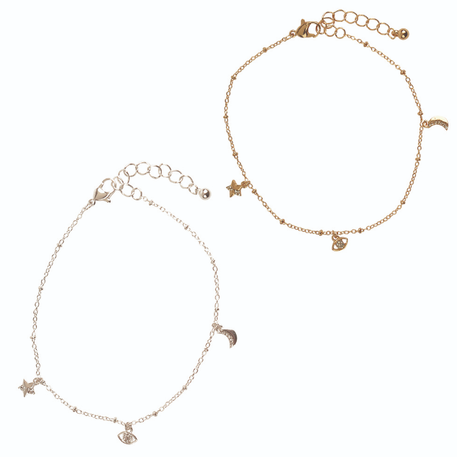 World End Imports - Evil Eye, Star, Moon Crystal Anklet