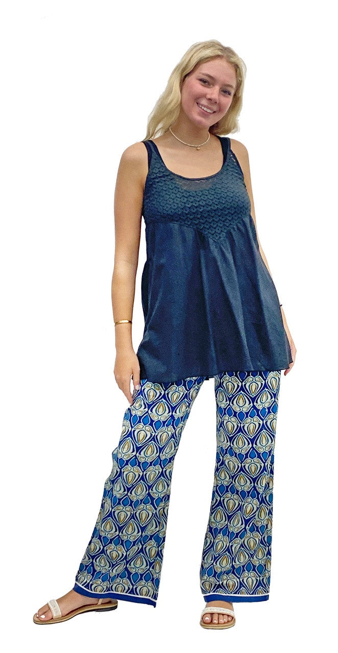 Blue Sky Printed Pants w/Trim 2188