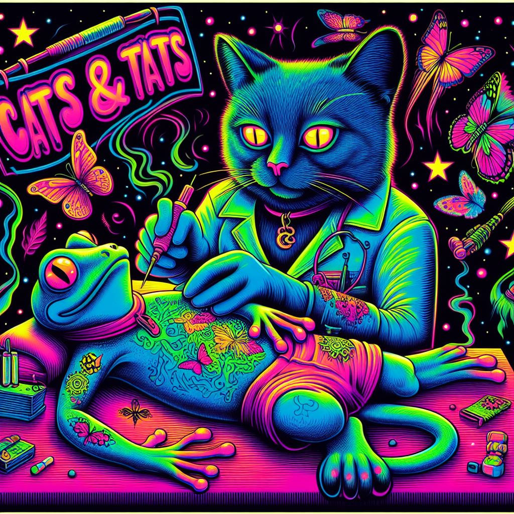 Cats & Tats- Frog Blacklight UV Tapestry 28'' x 37''(poster size)