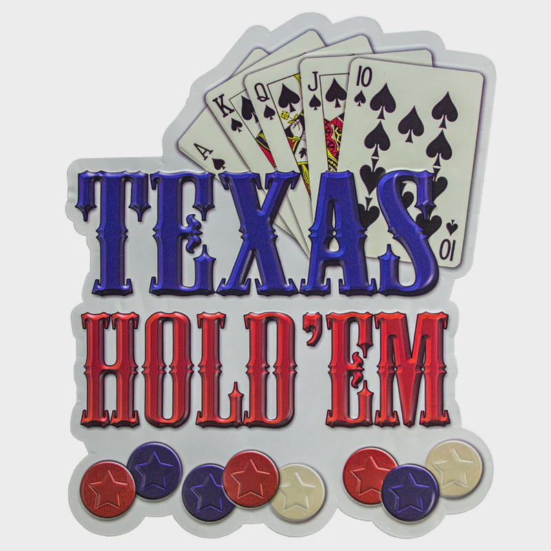Hold Em Shaped Embossed Tin Sign