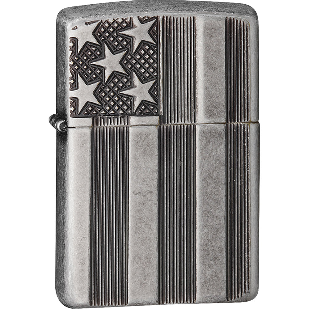 Antique Silver Plate US Flag - Zippo