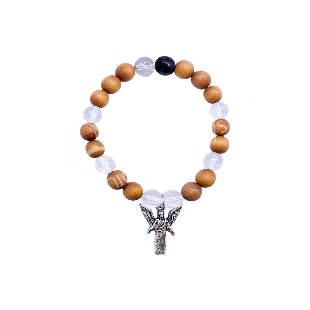 Oceanic - Clear Quartz Crystal & Wooden Beaded Bracelet w/Archangel Raziel