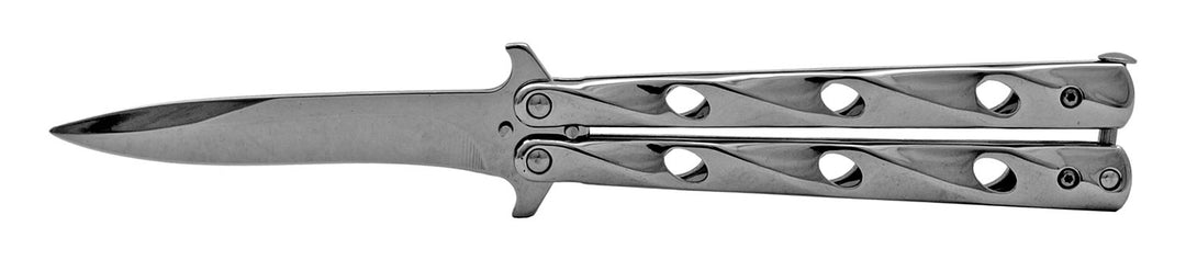 5.25" Stainless Steel Wave Flipper Balisong Butterfly Folding Pocket Knife - Chrome