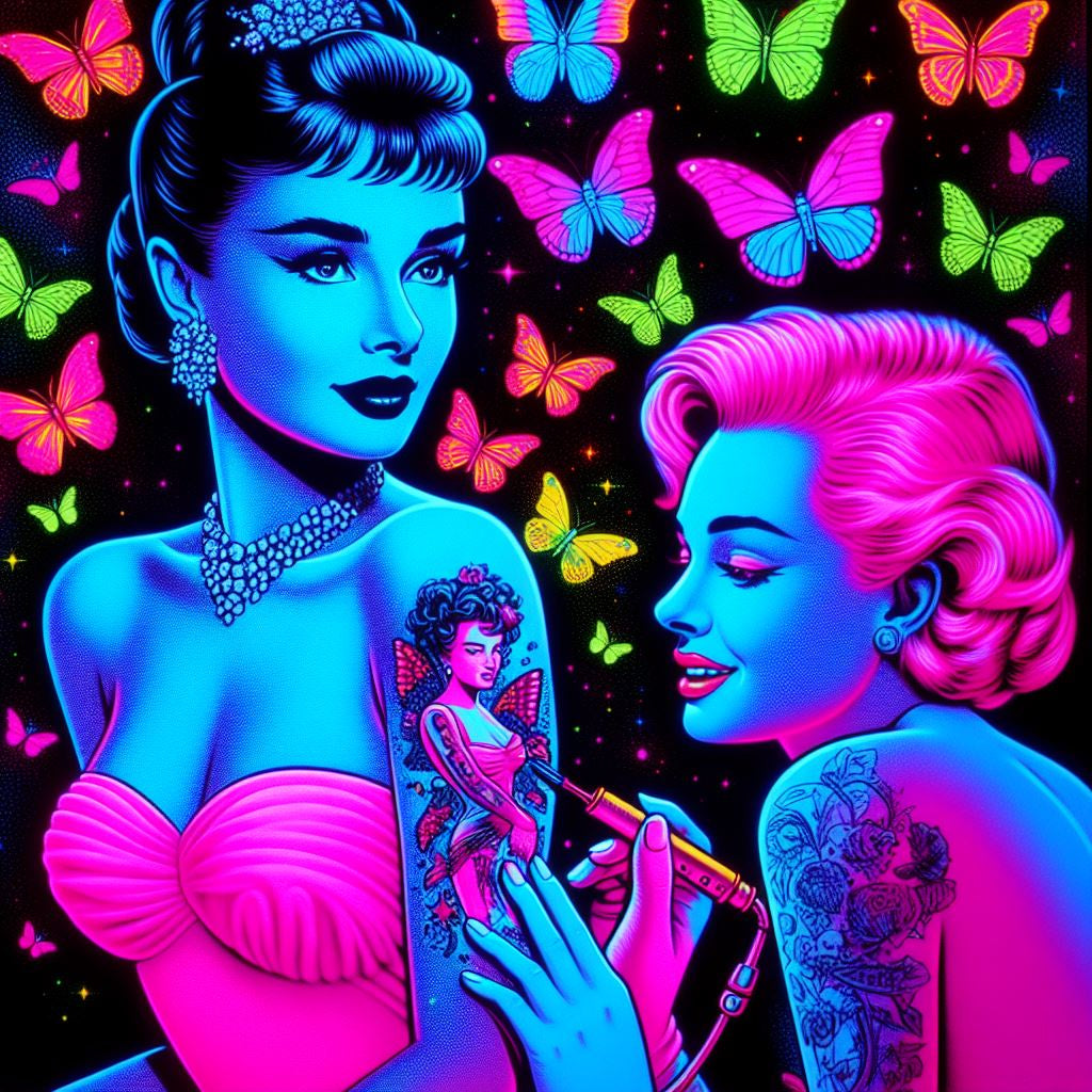 Marilyn & Audrey Blacklight UV Tapestry 28'' x 37''(poster size)