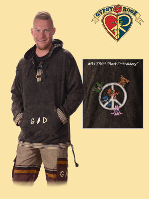 Gypsy Rose - Dancing Bears Hangin w/Peace Hand Embroidered Hoodie