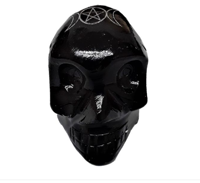 Black Onyx Skull w/ Moon & Pentacle