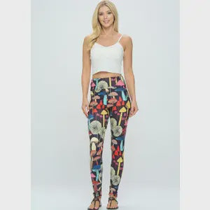 Mushroom Print Black Leggings