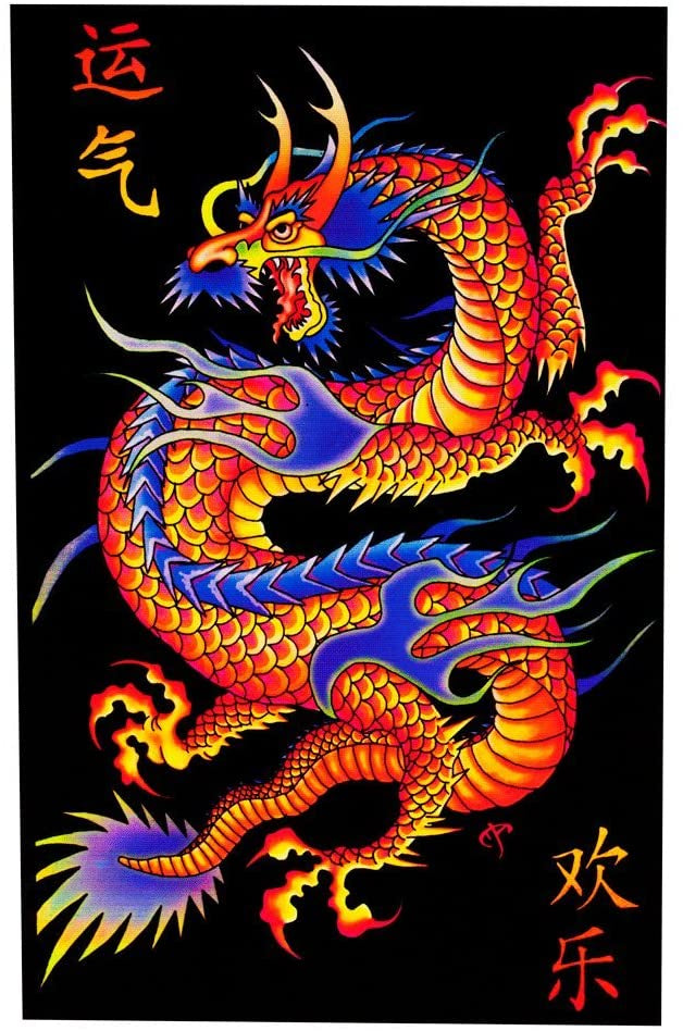 Asian Dragon Blacklight Poster