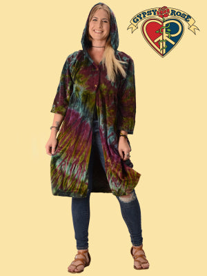 Tie Dye Velvet Hooded Tier Jacket