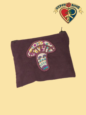 Mushroom Applique Corduroy Coin Purse
