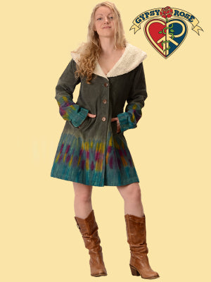 Tie Dye Corduroy Jacket w/Sherpa Fleece Trim