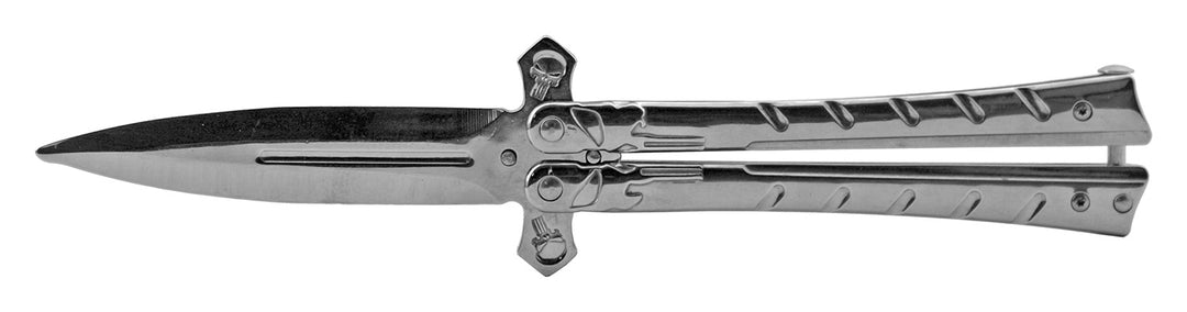 5.25" Full Stainless Steel Unsharpened Practice Butterfly Balisong Folding Pocket Knife - Chrome