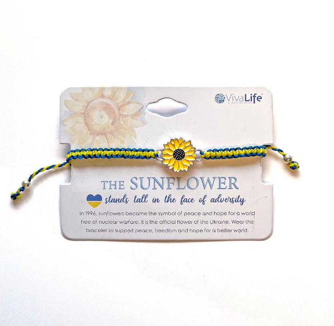 World End Imports - Enamel Sunflower Wax Macrame Bracelet Ukraine