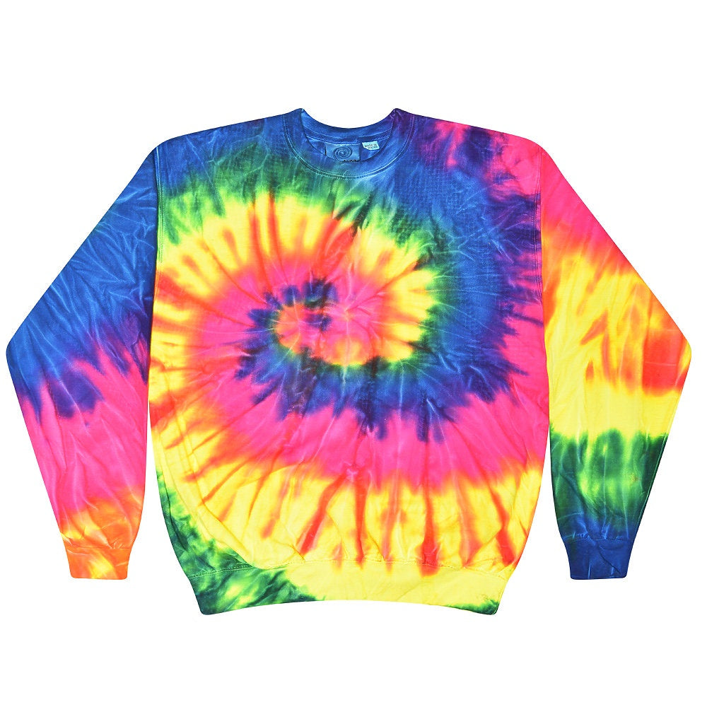 Colortone Tie Dye Crew Neck Fleece - Neon Rainbow