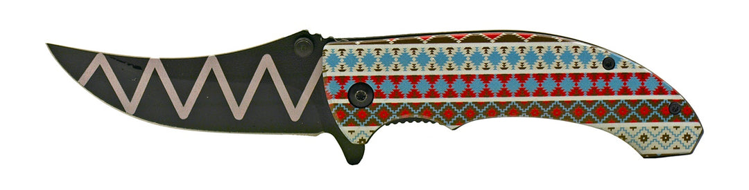 4.5" Tribal Earth Blanket Pattern Folding Knife