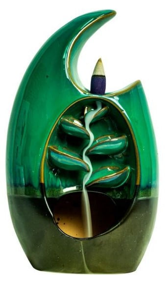 Ceramic Backflow Incense Burner - Crescent Cascading Leaves
