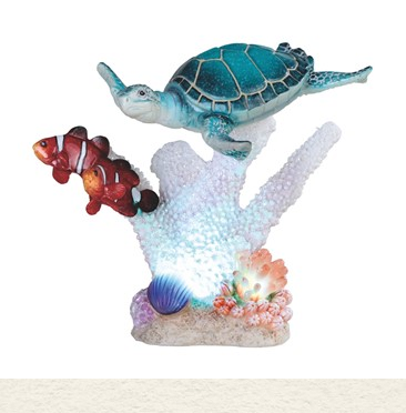 GSC - Sea Turtle & Clownfish on Coral w/LED Statue 90188