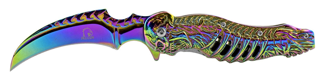 4.75" Embossed Stainless Steel Talon Point Blade Spring Assisted Folding Pocket Knife - Titanium