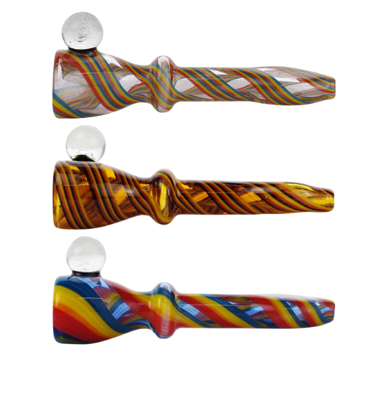 3.9" Glass Hand Pipe Chillum Color Stripes Design - Assorted Colors