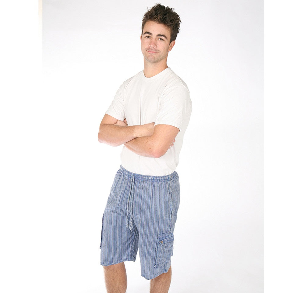 STEVE SHORTS Cotton Stonewashed Nepali Striped Cargo Shorts